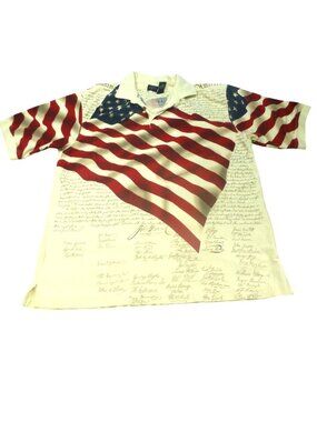 Cotton Traders Mens American Flag Polo Shirt XL Declaration Of Independence Prin
